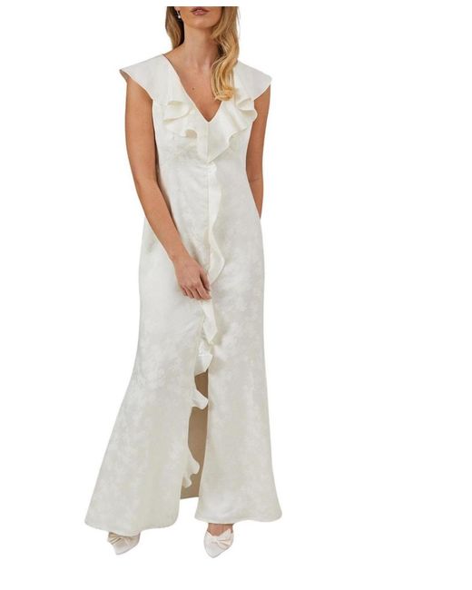 Oasis White Satin Jacquard V-neck Bridesmaid Dress