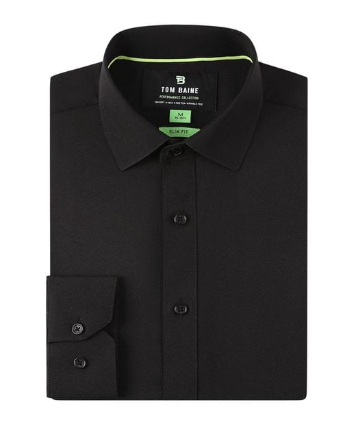 Tom Baine Black Performance Stretch Solid Button Down Shirt for men