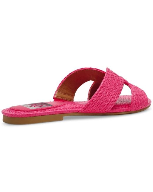 Dolce Vita Pink Geeya Raffia Criss Cross Strap Flat Slide Sandals