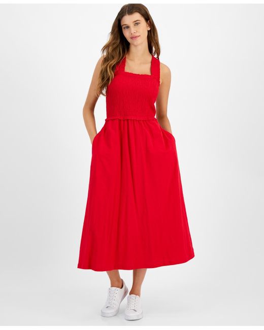 Tommy Hilfiger Red Square-neck Cotton A-line Dress