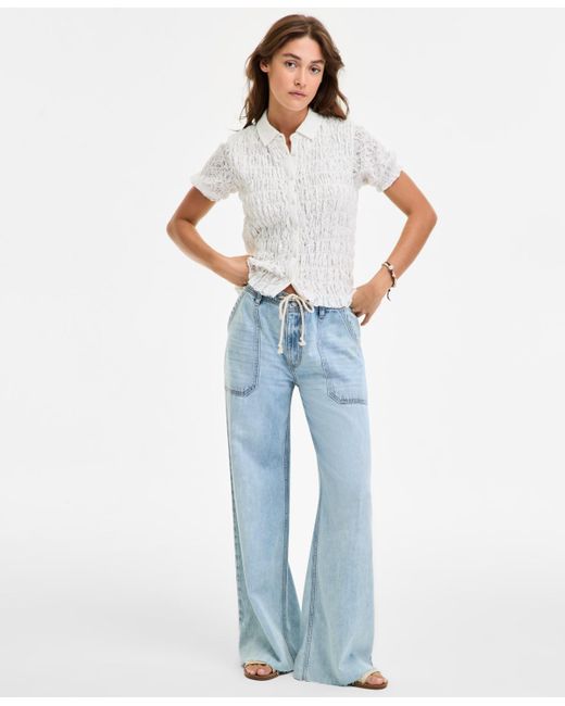 Lucky Brand Blue Patch Pocket Drawstring-waist Wide-leg Jeans