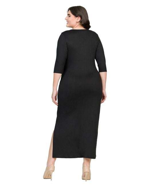 24seven Comfort Apparel Black Fitted V-neck Side Slit Maxi Dress
