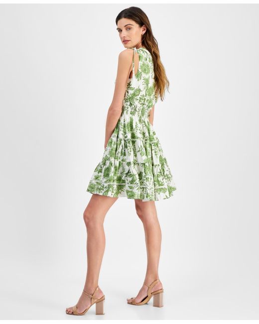 Taylor Green Printed Tiered One-shoulder Dress