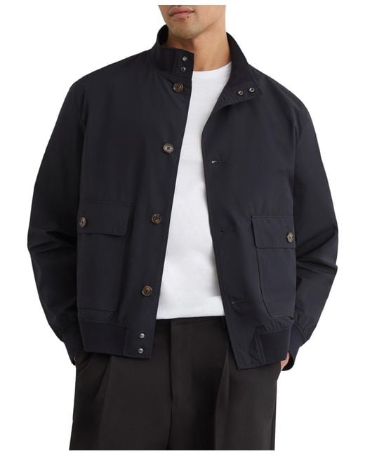 Reiss Black Latent Technical Button-through Bomber Jacket for men