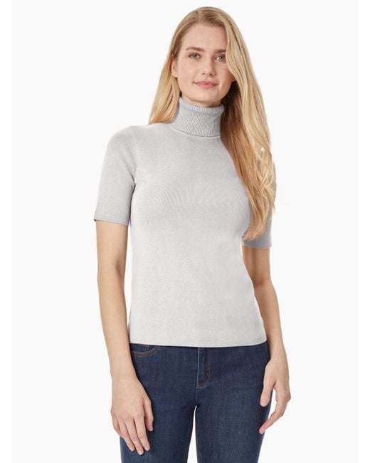 Jones New York White Petite Short-sleeve Turtleneck Sweater