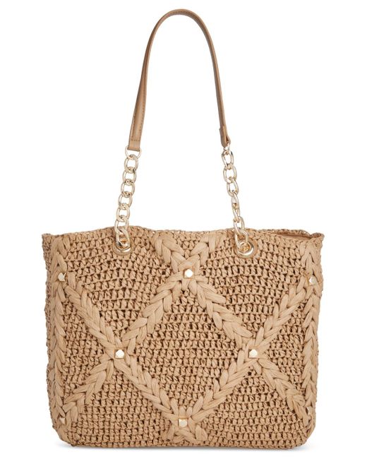 INC International Concepts Metallic Mariahh Studded Extra-large Woven Straw Tote
