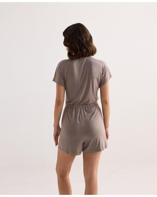 REISTOR Natural V Neck Drawstring Knit Romper