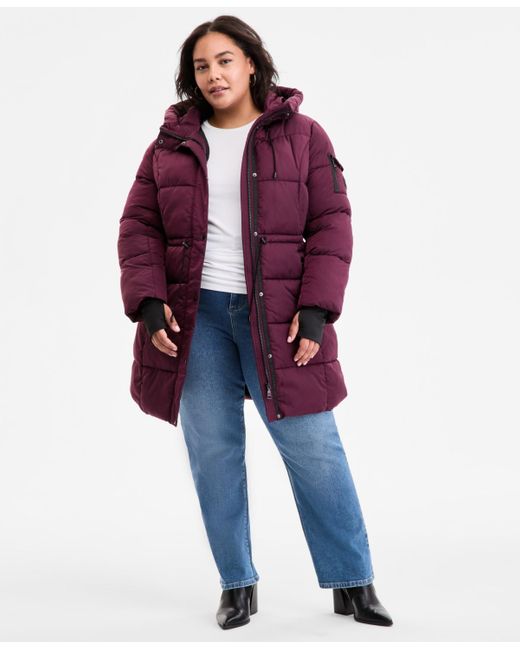 Steve Madden Purple Plus Size Hooded Anorak Puffer Coat