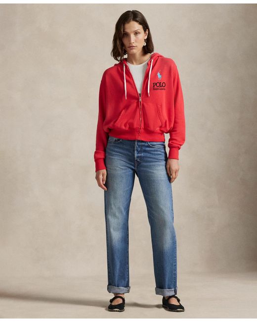 Polo Ralph Lauren Red Big Pony Lightweight Fleece Zip Hoodie Sweatshirt