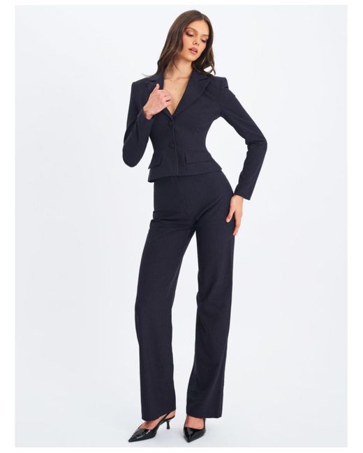Miss Circle Blue Quinne Navy Striped Single-breasted Peplum Blazer