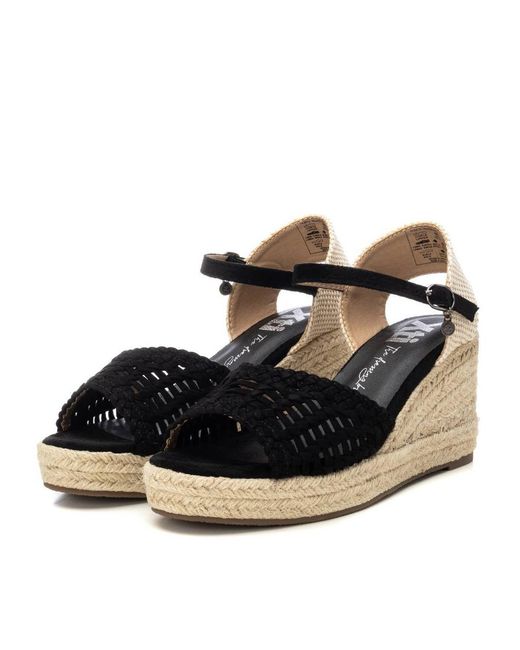 Xti Black Raffia Wedge Sandals By
