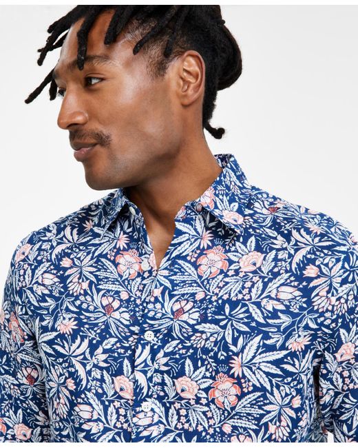 Club Room Blue Terra Regular-fit Floral-print Button-down Shirt for men