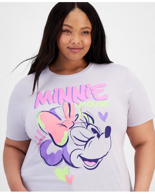 Disney Purple Trendy Plus Size Minnie Wink Sketch Graphic T-shirt