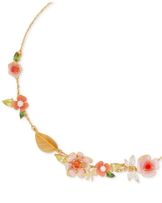 Kate Spade Natural Gold-tone Color Cubic Zirconia & Imitation Pearl Flower Statement Necklace
