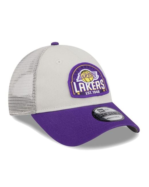 KTZ Khaki/purple Los Angeles Lakers Throwback Patch Trucker 9forty Adjustable Hat for men