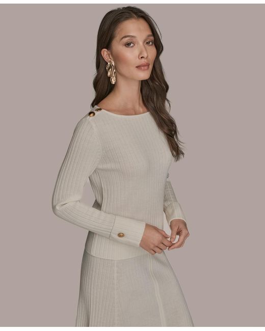 Donna Karan Brown Long Sleeves Button Detail Sweater