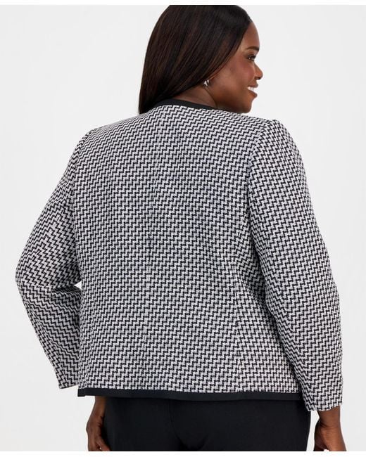 Kasper Gray Plus Size Zigzag Jacquard Open-front Jacket
