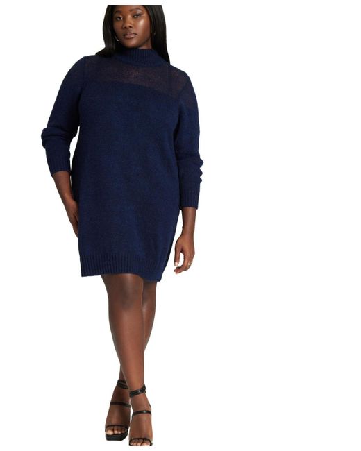Eloquii Blue Plus Size Sweater Dress With Sheer Panel