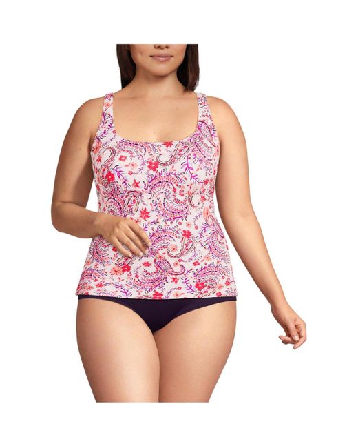 Lands' End Pink Plus Size Chlorine Resistant Square Neck Underwire Tankini Swimsuit Top