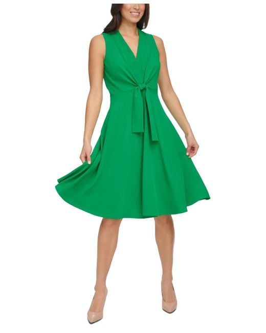 Tommy Hilfiger Green Crepe Tie-front Sleeveless Dress