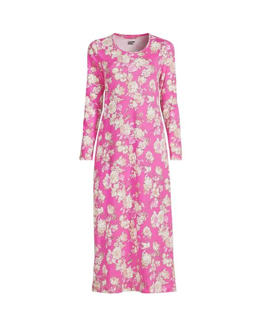 Lands' End Pink Cotton Long Sleeve Midcalf Nightgown