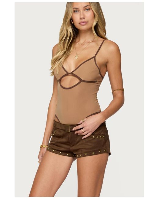 Edikted Natural Contrast Sheer Mesh Cut Out Bodysuit