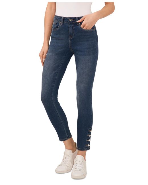 Cece Blue Imitation-pearl-trim High-rise Skinny Jeans