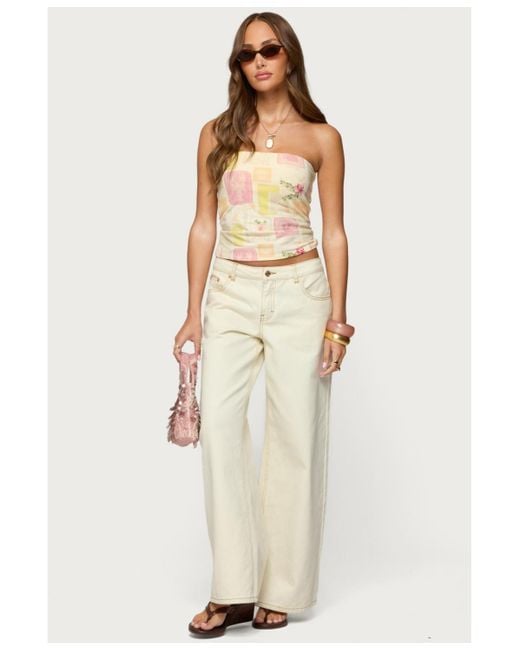 Edikted Natural Cicilla Vintage Mixed Print Tube Top