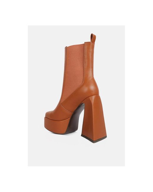LONDON RAG Brown Frosty High Platform Block Heel Chelsea Boot