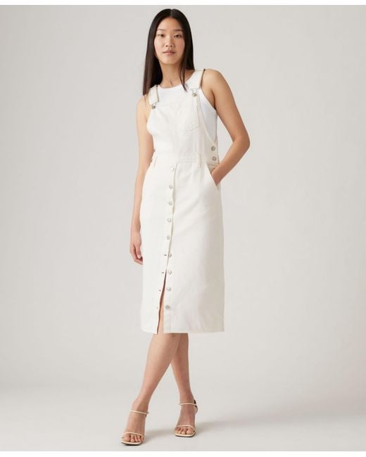 Levi's White Tico Cotton Button-front Overalls Dress
