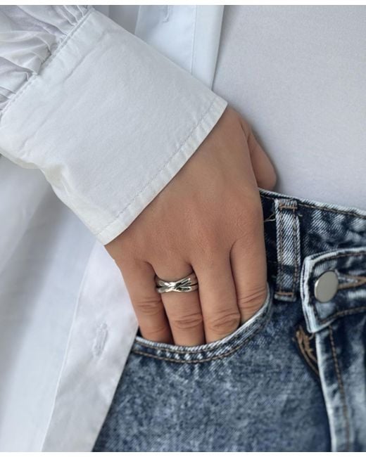Adornia White Tarnish Resistant Interlocking Ring