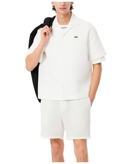Lacoste Men's White Relaxed-fit Waffle-fabric Shorts