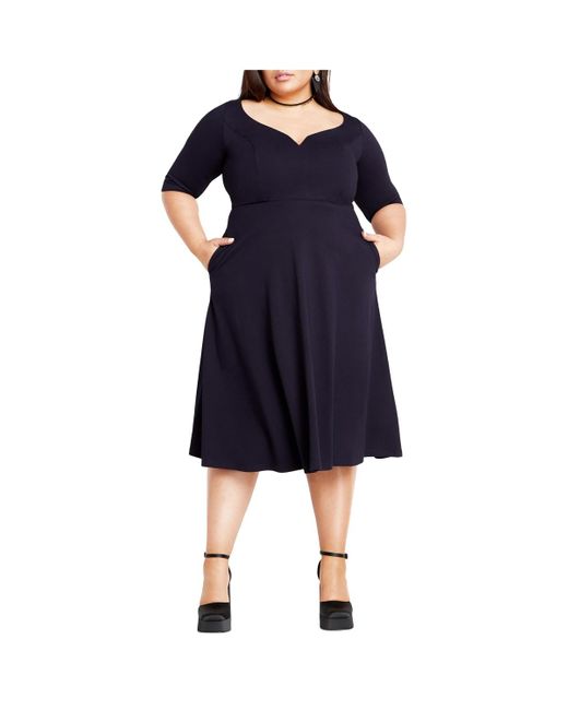City Chic Blue Plus Size Cute Girl Elbow Sleeve A-line Dress