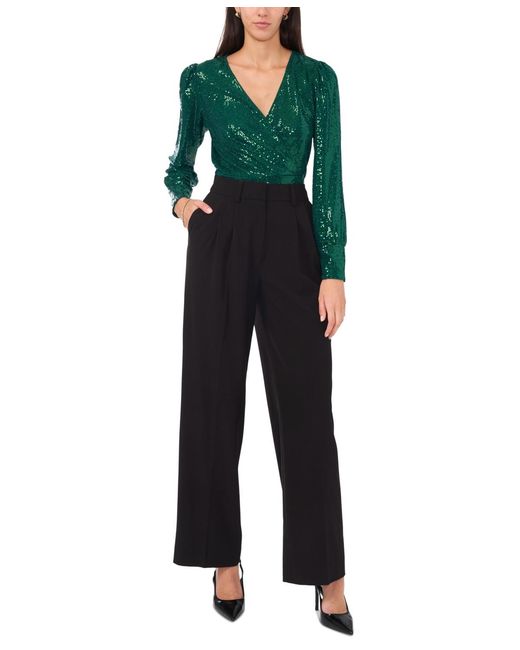 Vince Camuto Sequined Faux-wrap Long-sleeve Top in Green | Lyst Vince Camuto Sequined Faux-wrap Long-sleeve Top in Green | Lyst