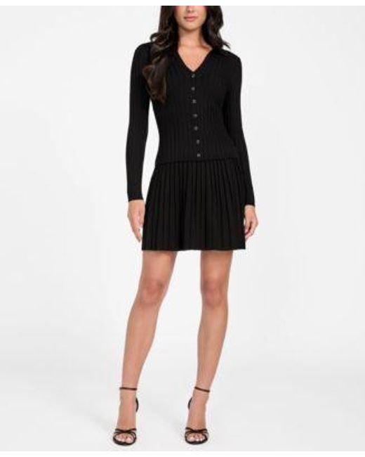 Guess Gray Long Sleeve Ribbed Miranda Sweater Skirt