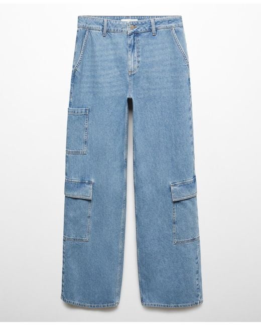 Mango Blue Pockets Detail Loose Cargo Jeans