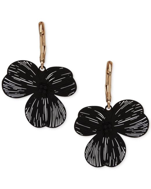 Lonna & Lilly Black Gold-tone Jet Pave Openwork Flower Drop Earrings