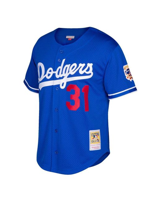 Mitchell & Ness Blue Mike Piazza Los Angeles Dodgers Cooperstown Collection Mesh Batting Practice Button-up Jersey for men