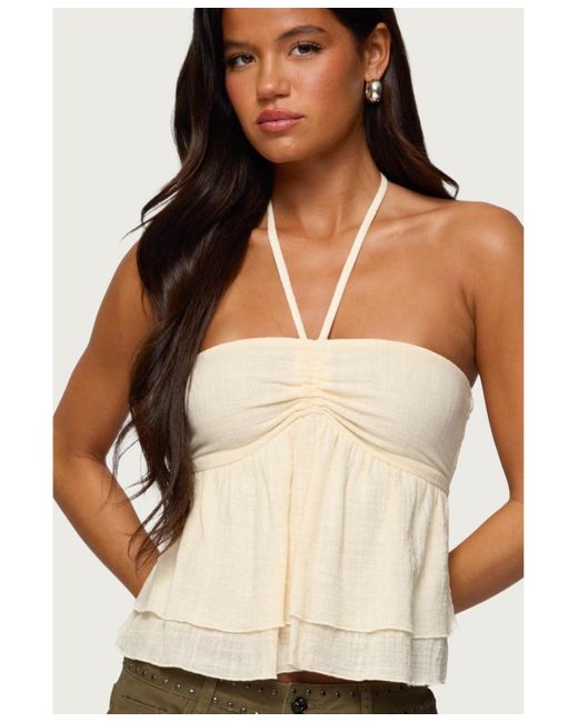 Edikted Natural Layered Linen Look Babydoll Halter Top