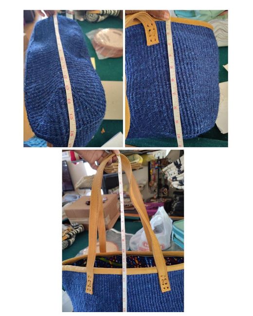 Sawa Sawa Blue Nourishment Rectangular Handmade Laptop Work Sisal Straw Basket Tote Handbag