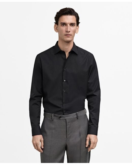 Mango Black Slim-fit Cotton Poplin Dress Shirt for men