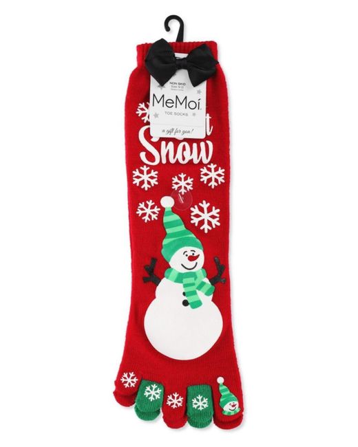 Memoi Red Festive Let It Snow Non-skid Toe Socks