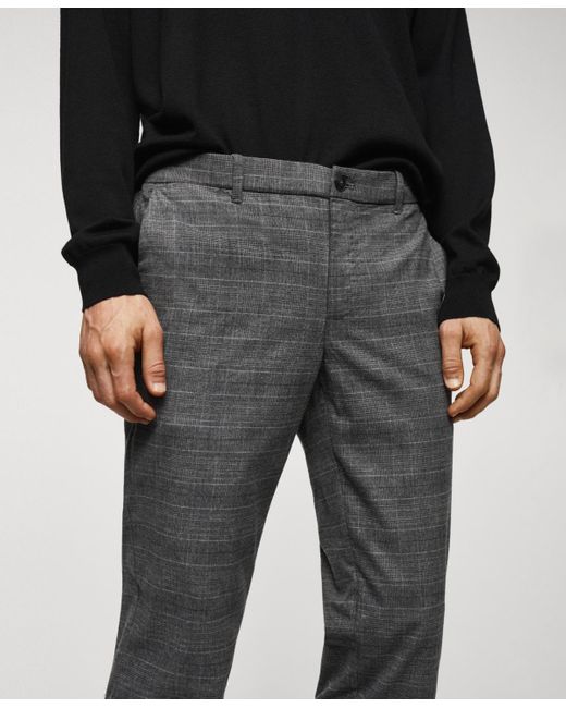 Mango Black Slim-fit Cotton Check Trousers