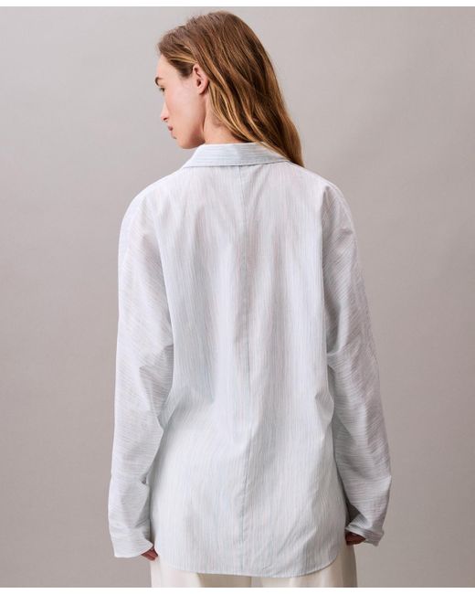 Calvin Klein White Stripe Dolman Sleeve Relaxed Button-down Shirt