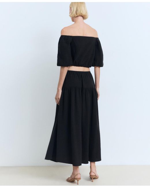 Mango Black Cotton Drawstring Skirt