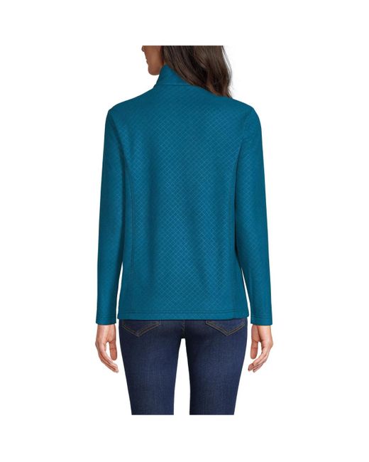 Lands' End Blue Embossed Quarter Zip Fleece Pullover