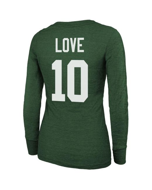 Majestic Green Threads Jordan Love Bay Packers Name And Number Long Sleeve Scoop Neck Tri-blend T-shirt