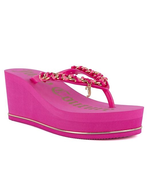 Juicy Couture Pink Ullie Chain Detail Thong Platform Wedge Sandals