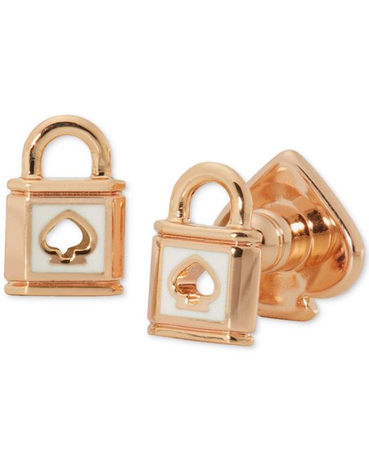 Kate Spade Goldtone Spade Lock Stud Earrings in White Lyst