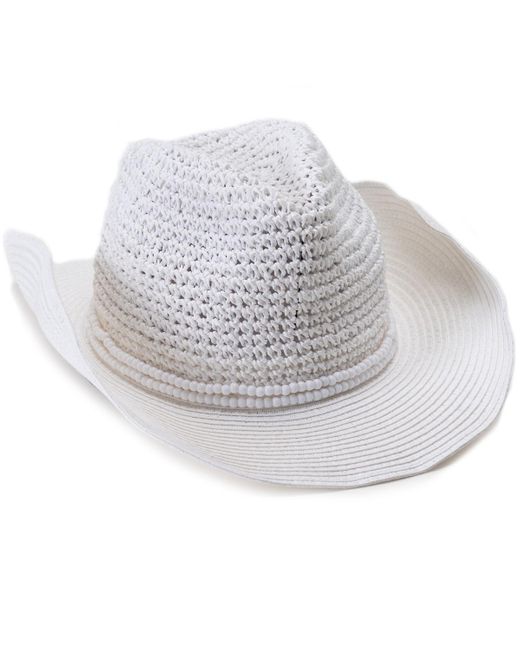 Vince Camuto Gray Beaded Trim Straw Cowboy Hat